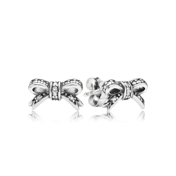 Sparkling Bow Stud Earrings, Clear CZ