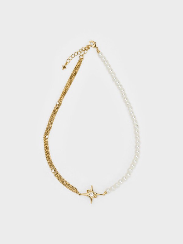 Estelle Star & Pearl Choker Necklace - Gold