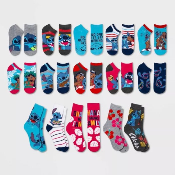 Women's Lilo & Stitch 15 Days of Socks Advent Calendar Assorted Colors One Size