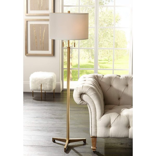 Possini Euro Encino Antique Brass Modern Tripod Floor Lamp - #33D09 | Lamps Plus