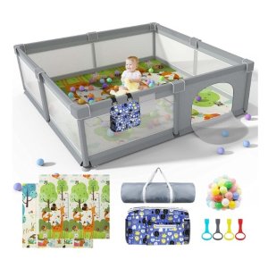 LUTIKIANG Baby Playpen, Play Pen with Mat, 79" X 71"