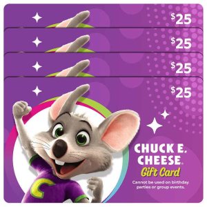 Chuck E. Cheese Four Restaurant $25 E-Gift Cards