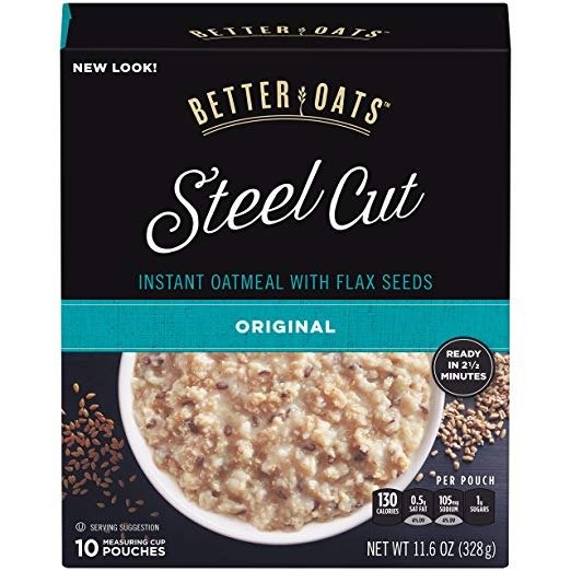 Better Oats Steel Cut Instant Oatmeal with Flax Seeds, Original, 10-Pouch Boxes (Pack of 6)