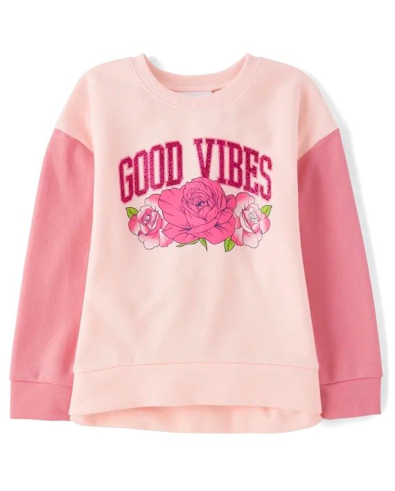 Girls Good Vibes Fleece Sweatshirt - rosebud
