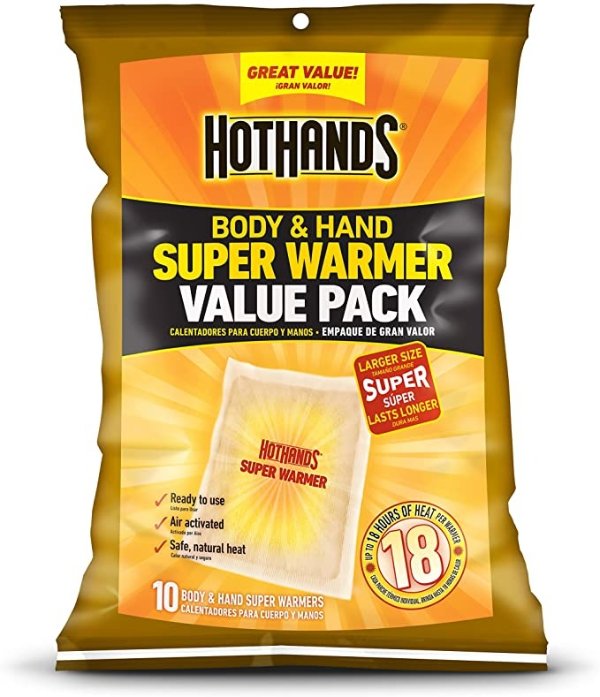 Body & Hand Super Warmers - Long Lasting Safe Natural Odorless Air Activated Warmers - Up to 18 Hours of Heat - 10 Individual Warmers