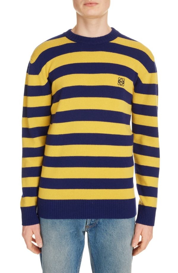 Anagram Crewneck Stripe Wool & Cashmere Sweater