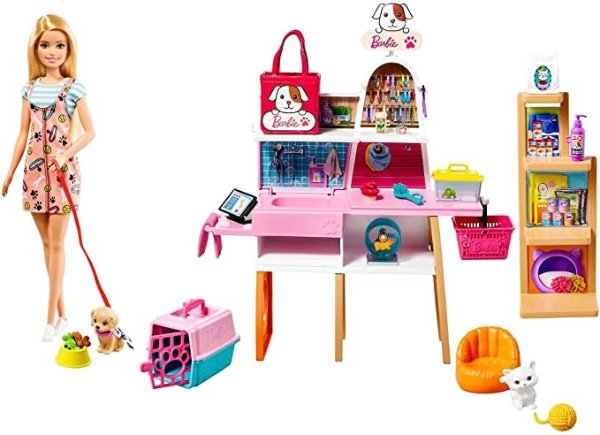Barbie Doll (11.5-in Blonde) and Pet Boutique Playset with 4 Pets, Color-Change Grooming Feature and Accessories, Great Gift for 3 to 7 Year Olds