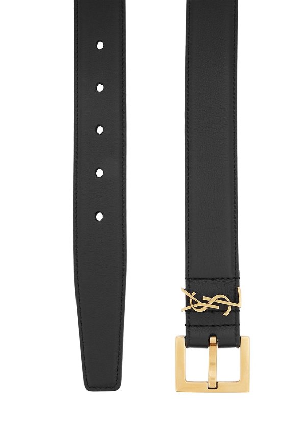 Black leather monogram belt