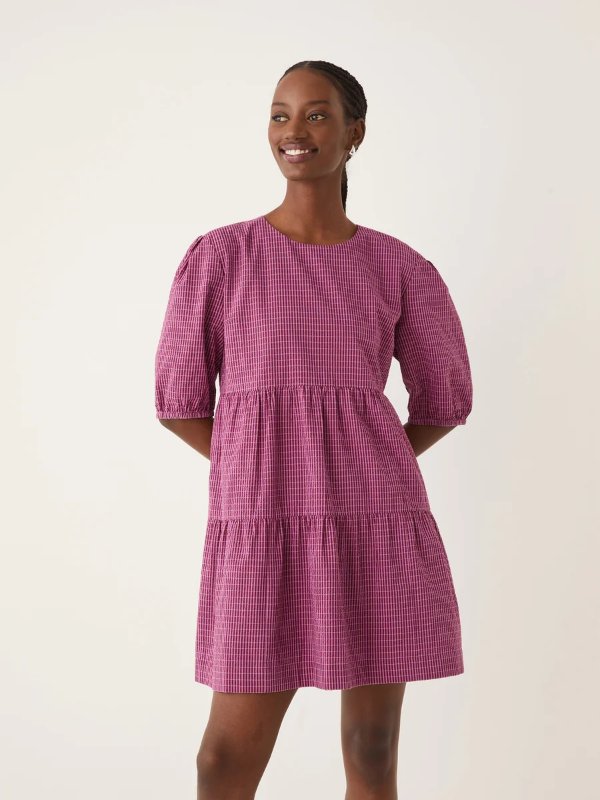 The Gingham Flowy Dress in Mulberry