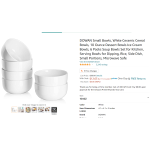 $12.63 10 Ounce Dessert Bowls 6 Packs冰淇淋碗米饭碗