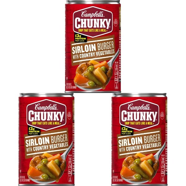 Campbell's Chunky Soup, Sirloin Burger With Country Vegetables Soup, 18.8 Ounce Can (Pack of 3)