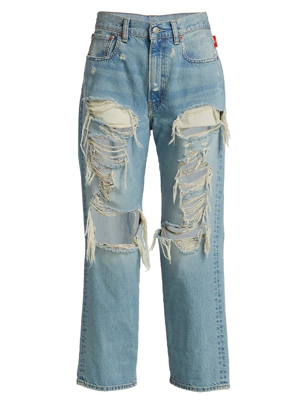 Distressed Mid-Rise Boyfriend Jeans