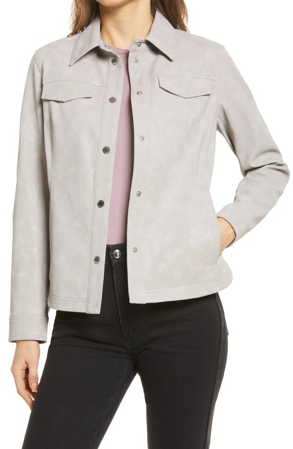 Women's Faux Leather Crop Shirt Jacket