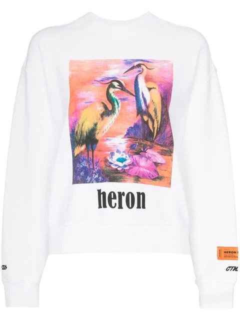 Heron bird print cotton sweatshirt