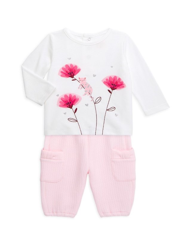 Baby Girl's 2-Piece Floral Print T-Shirt & Pants Set