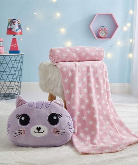 Purple Cat Throw Pillow & Pink Star Throw