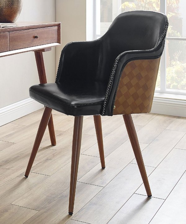 Black Mid-Century Faux Leather Accent Armchair