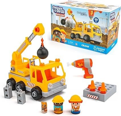 Design & Drill Bolt Buddies Crane Take Apart Toy with Electric Toy Drill, Preschool STEM Toy, Boys & Girls Ages 3+