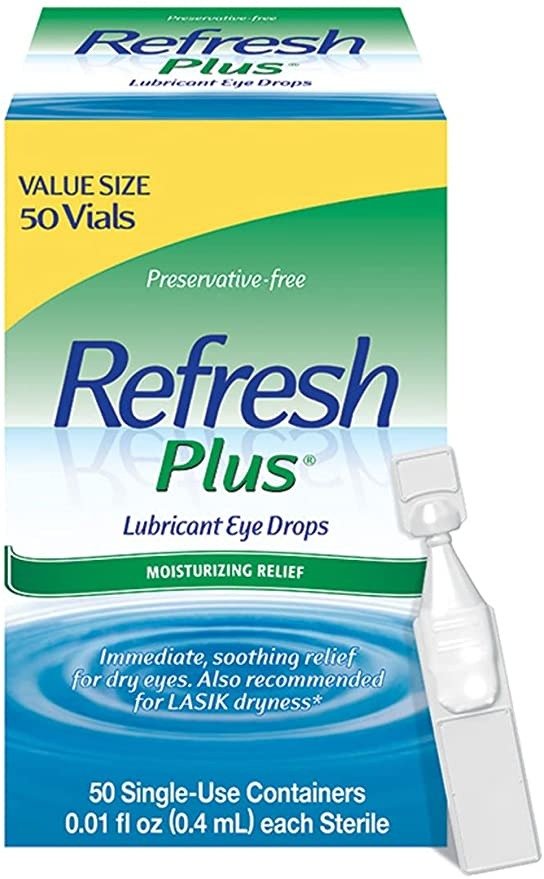 Plus Lubricant Eye Drops, Preservative-Free, 0.01 Fl Oz Single-Use Containers, 50 Count, Packaging May Vary