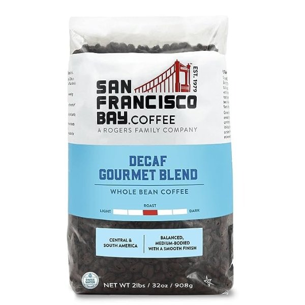 San Francisco Bay Coffee DECAF Gourmet Blend Whole Bean 2LB (32 Ounce) Medium Roast Swiss Water Processed Decaffeinated