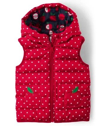 Girls Sleeveless Apple Print Reversible Hooded Puffer Vest - Teacher's Favorite | Gymboree
