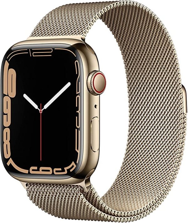 Watch Series 7 GPS + Cellular, 45mm Gold Stainless Steel Case with Gold Milanese Loop