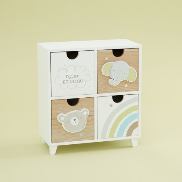 Personalized Bear and Elephant Baby Keepsake Drawers Welcome %1