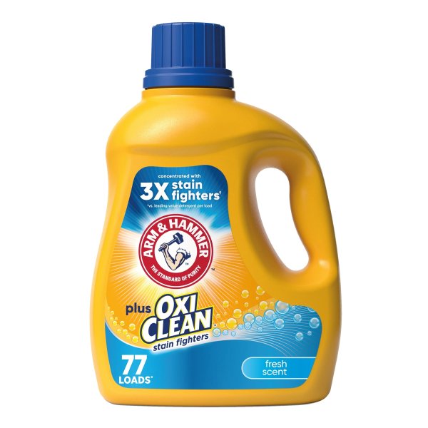 Plus OxiClean Stain Fighters Liquid Laundry Detergent, Fresh Scent, 100.5 fl oz, 77 Loads