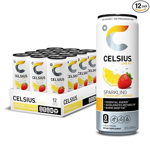 CELSIUS 无糖功能性气泡水 草莓柠檬口味口味 12罐装