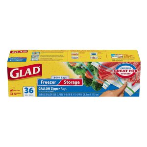 Glad Food Storage and Freezer 2 in 1 Zipper Bags - Gallon - 36 Count - 3 Pack