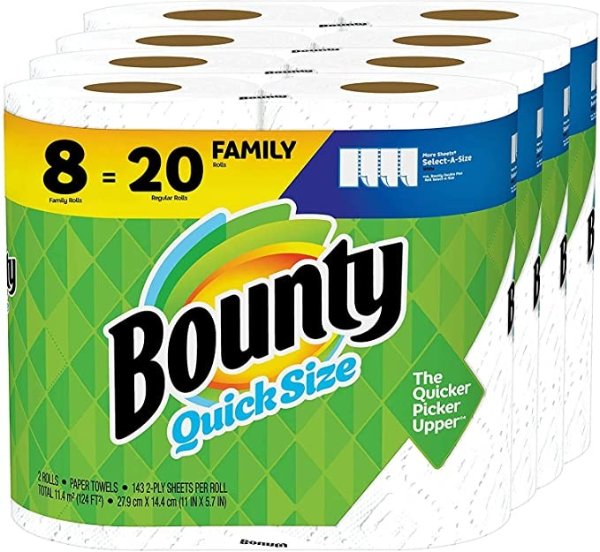 Quick-Size Paper Towels, White, 8 Family Rolls = 20 Regular Rolls