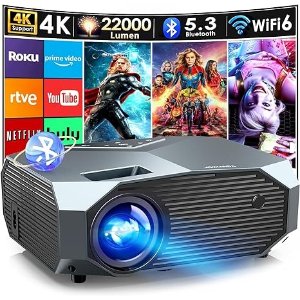 YOWHICK 4K Projector with WiFi and Bluetooth, 12000L Native 1080P Outdoor Portable Movie Projector, Smart Video Projector, 50% Zoom/400