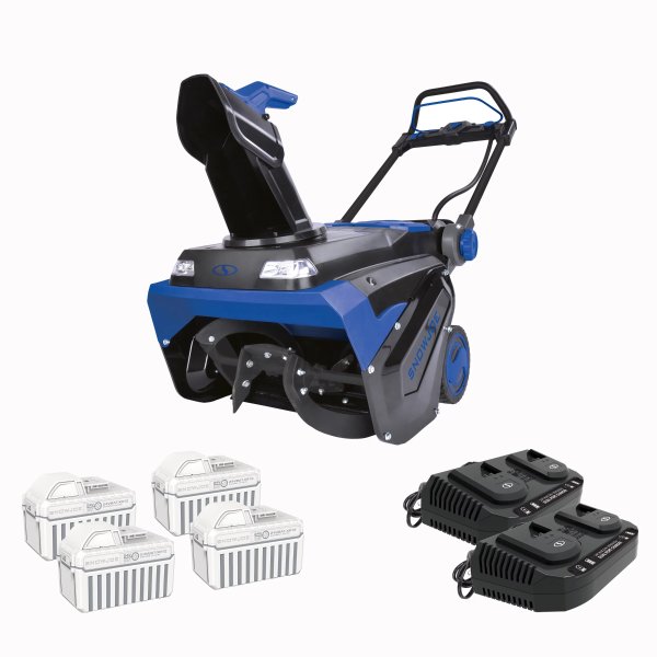 Snow Joe 96V 21-inch Brushless Single-Stage Cordless Snow Blower, 4 x 12.0-Ah Batteries & 2 x Chargers