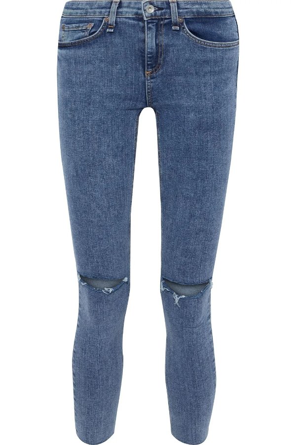 Dre cropped distressed mid-rise skinny jeans