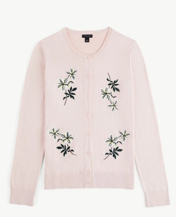 Floral Embroidered Crew Neck Cardigan