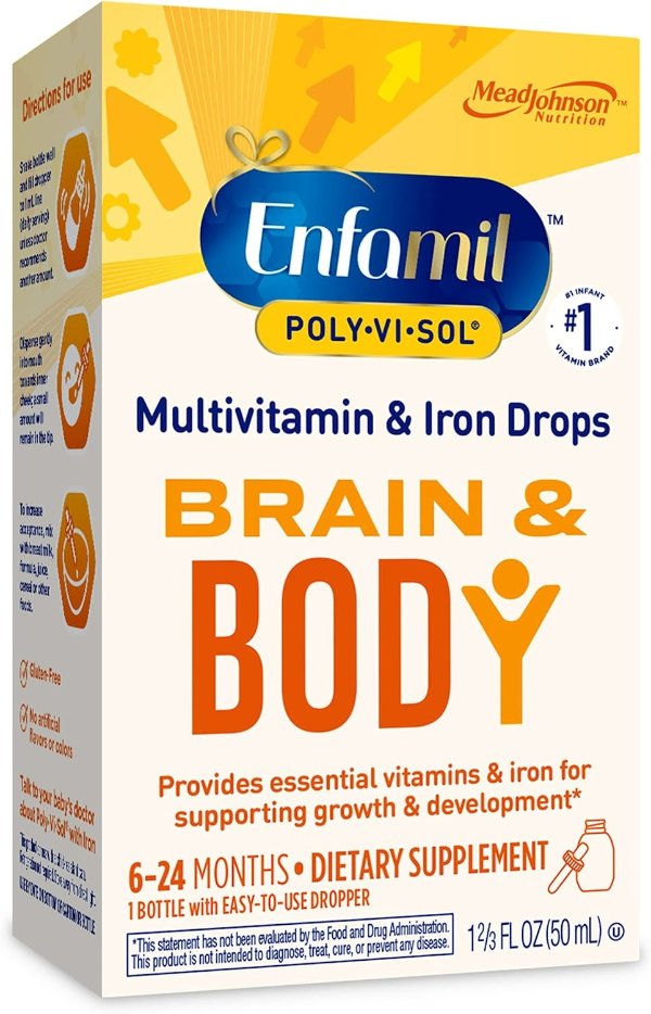 Baby VitaminsPoly-Vi-Sol 8 Multi-Vitamins & Iron Supplement Drops for Infants & Toddlers, Supports Growth & Development, 50 mL Dropper Bottle