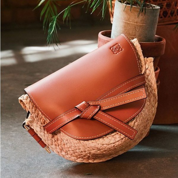 - Mini Gate Leather & Raffia Saddle Bag