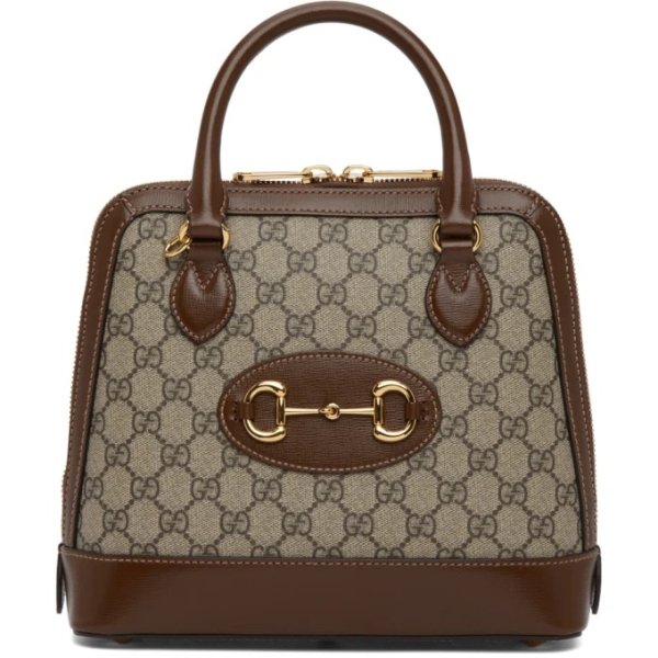 Beige & Brown GG Supreme 'Gucci 1955' Horsebit Top Handle Bag