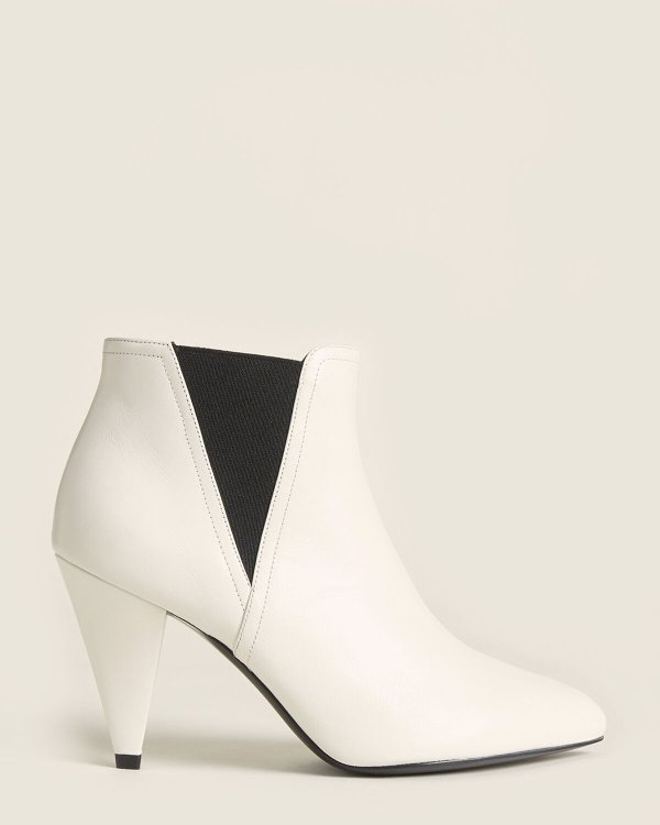 White Cropped Leather Ankle Booties