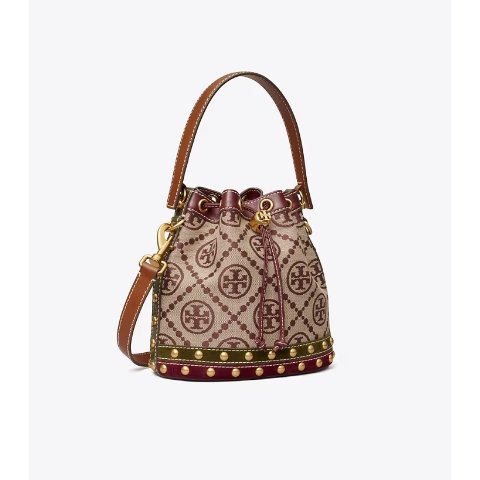 Tory BurchT MONOGRAM 钉珠老花水桶包