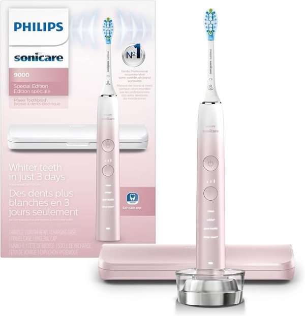 Sonicare 9000 Special Edition Rechargeable Toothbrush, Pink/White, HX9911/90