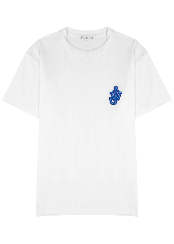 White logo-embroidered cotton T-shirt
