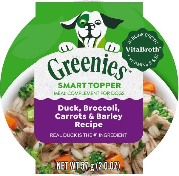 Greenies Smart Topper Duck, Broccoli, Carrots & Barley Recipe Wet Dog Food Topper, 2-oz tray, case of 10