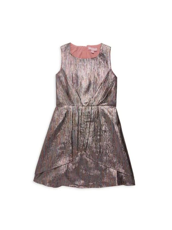 Little Girl's Pleated Metallic A Line Dress