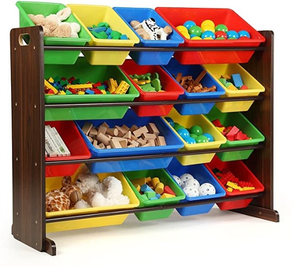 Crew Supersized Wood Toy Storage Organizer, Toddler, Espresso/Primary