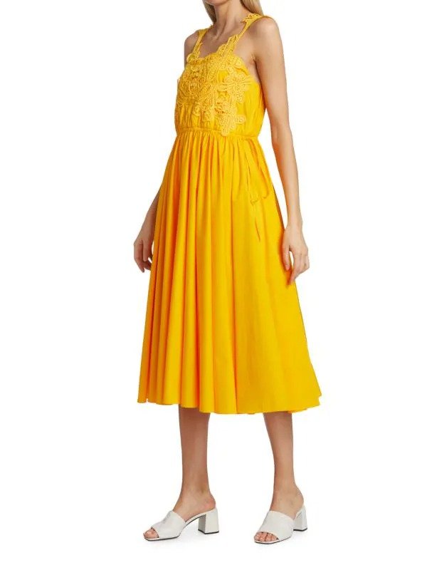 Macrame Lace-Embellished Midi-Dress