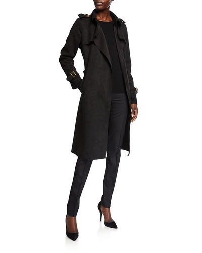 Faux-Suede Belted Trench Coat