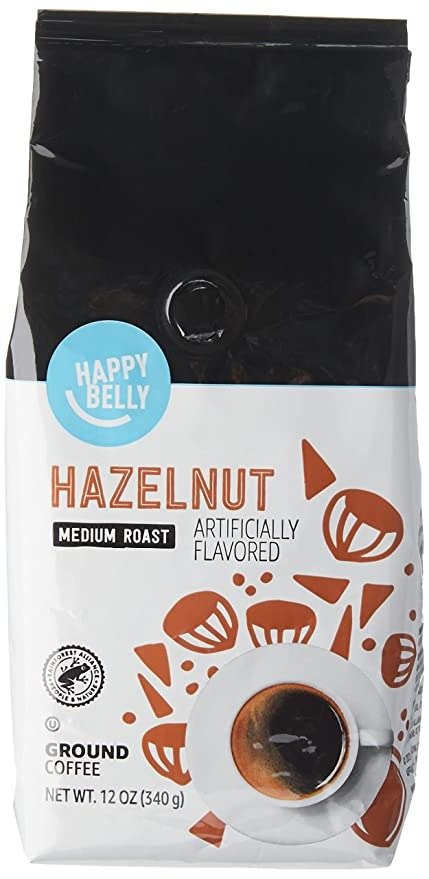 Amazon Brand - Happy Belly Hazelnut Flavored Ground Coffee, Medium Roast, 12 Ounce