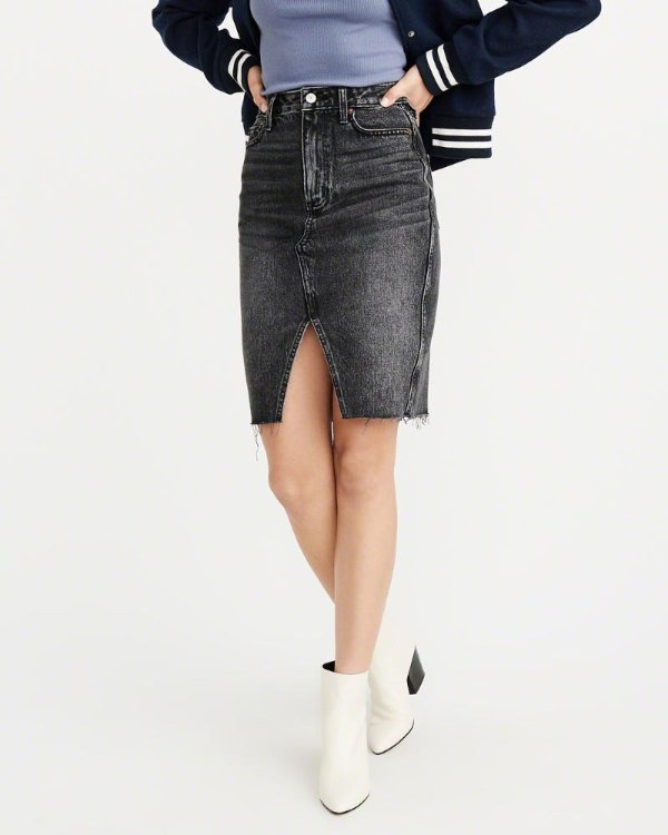 Womens Black Denim Midi Skirt | Womens Up To 70% Off Select Styles | Abercrombie.com