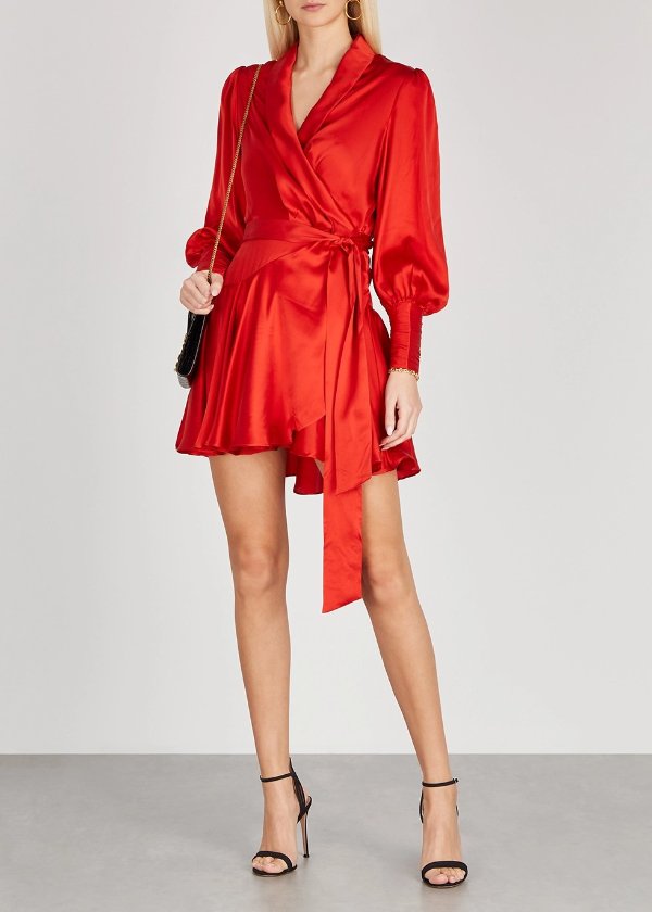 Red silk-satin wrap dress